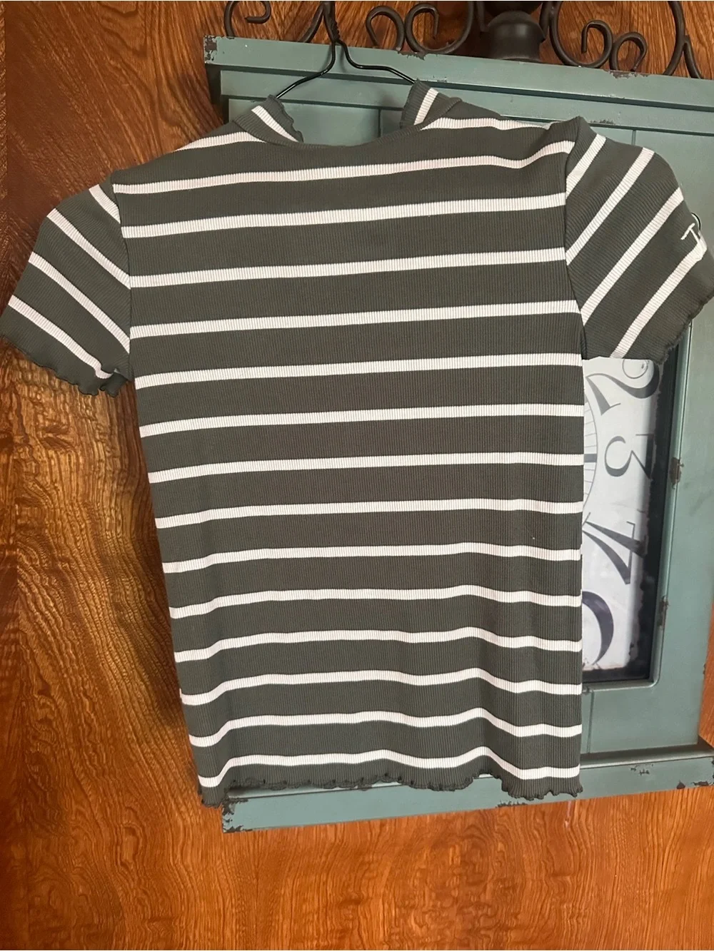 Justice Olive and White Striped Short-Sleeve Tee